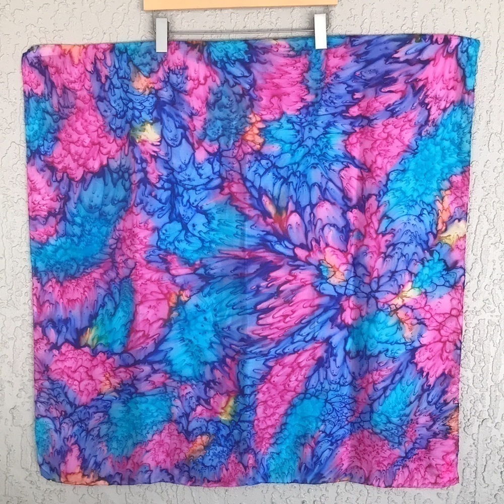 Colorful Watercolor Abstract Print Square Scarf Hand Rolled Edges